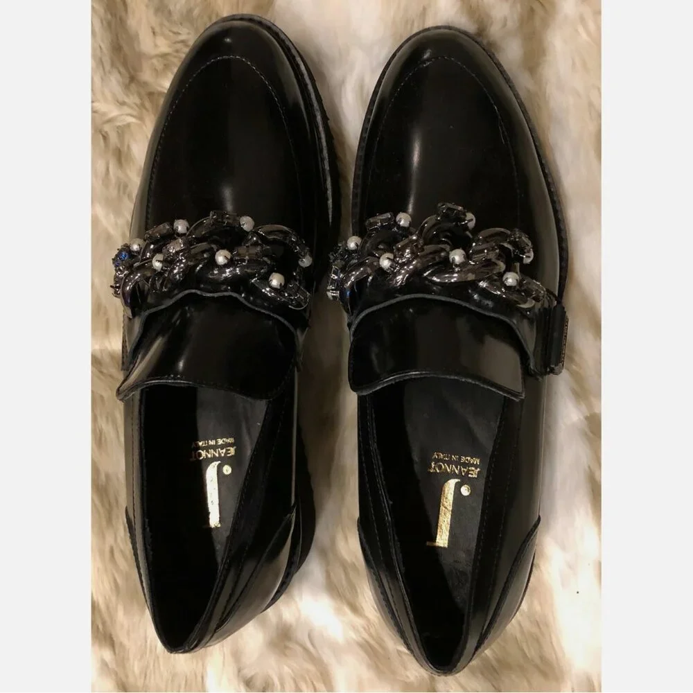 Jeannot Donna Leather Embellished Platform Slip On Loafer